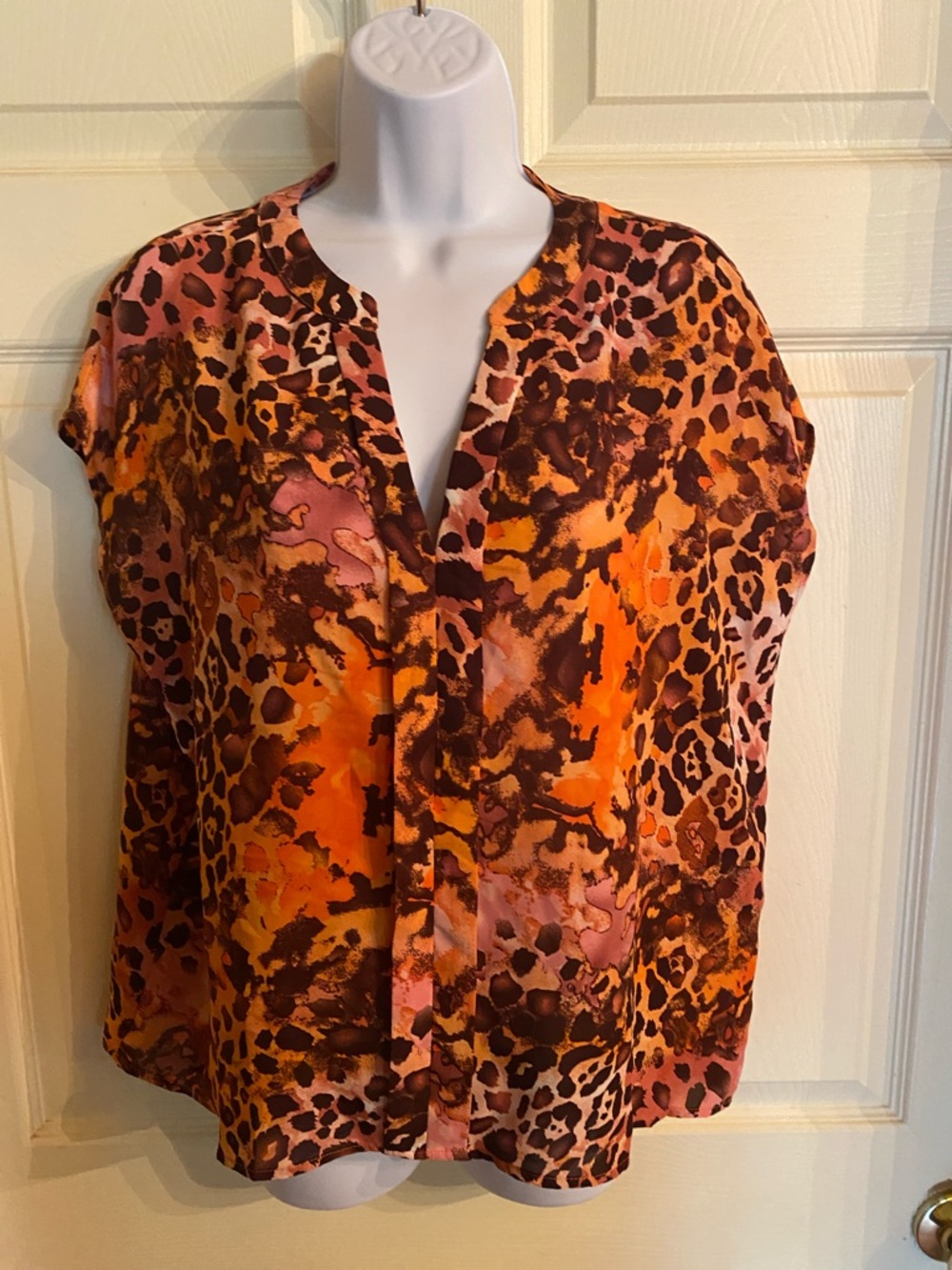 Women's Animal Print Short Sleeve Blouse - Orange Multi